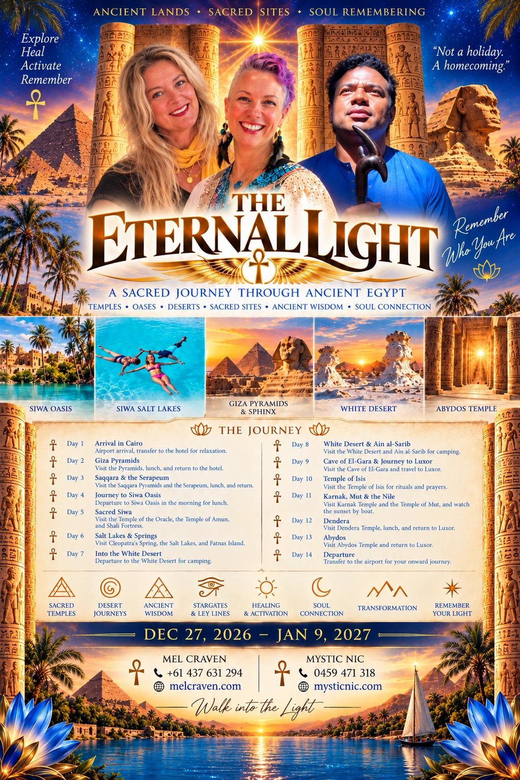 The Eternal Light Retreat flyer with itinerary, dates and contact details