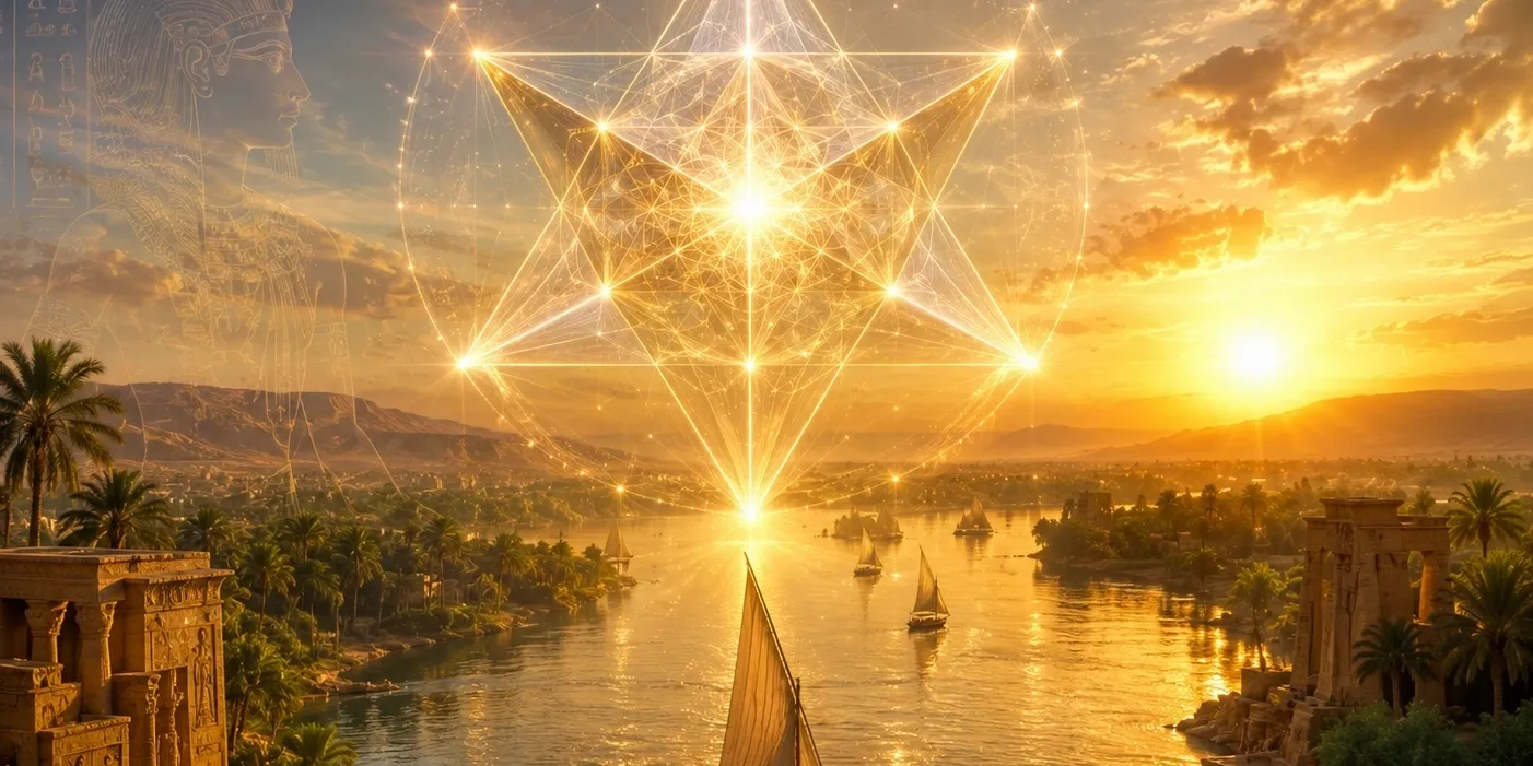 The Golden Gateway — sacred geometry illuminating the Nile and ancient Egypt