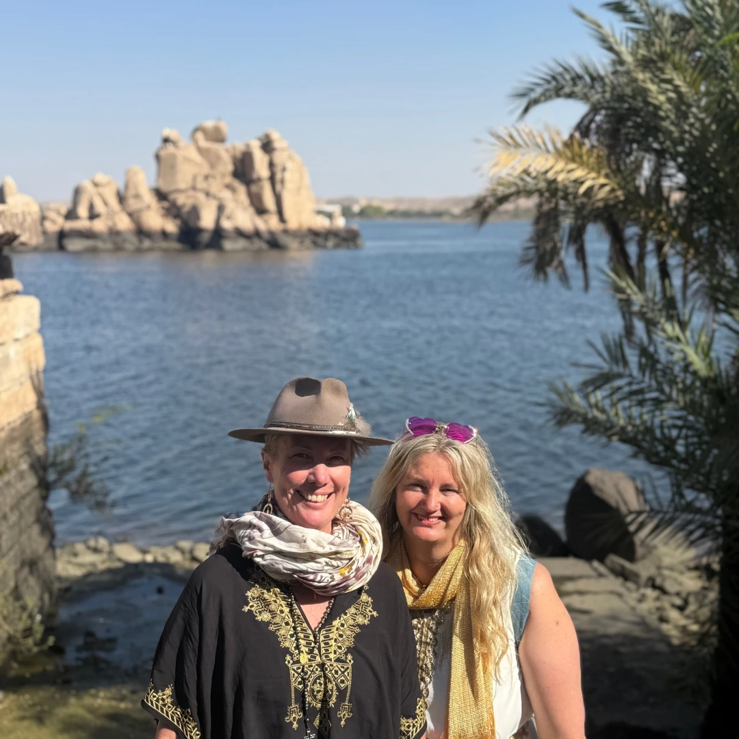 Mel and Nic beside the Nile at Philae