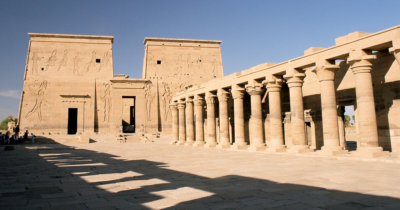 The first pylon and colonnade of the Temple of Isis at Philae