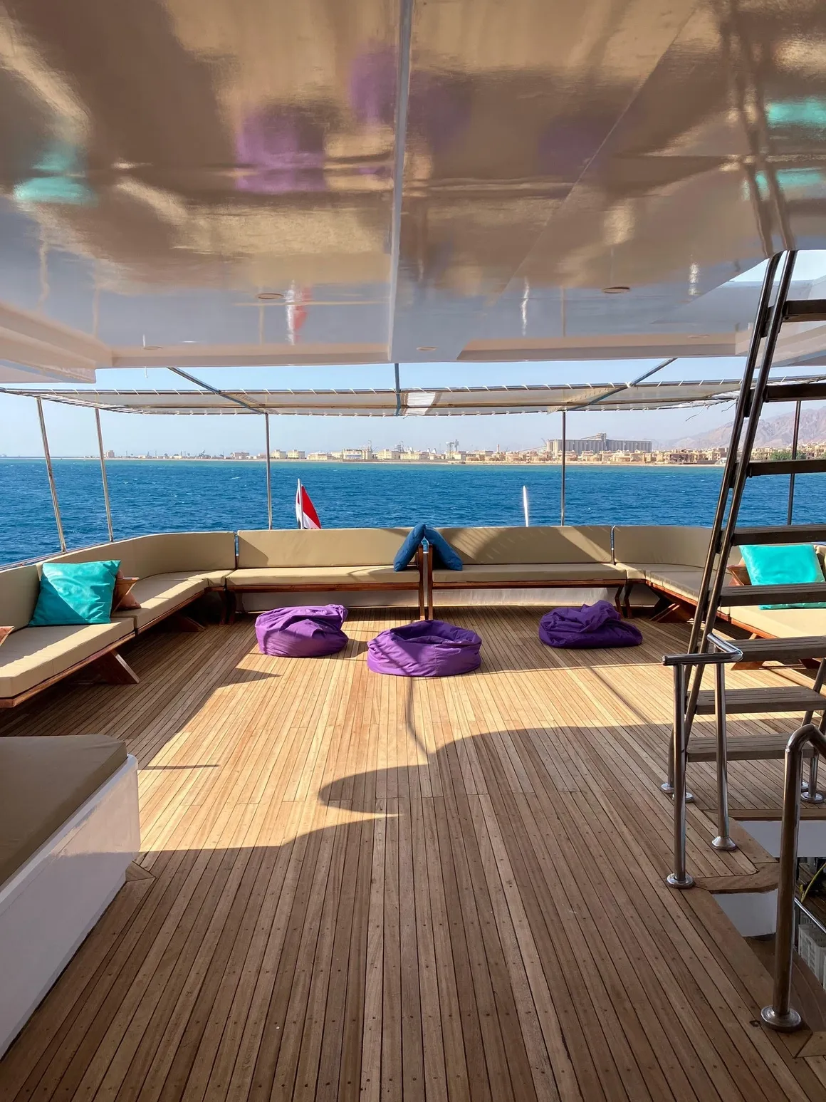 The deck of the private journey yacht